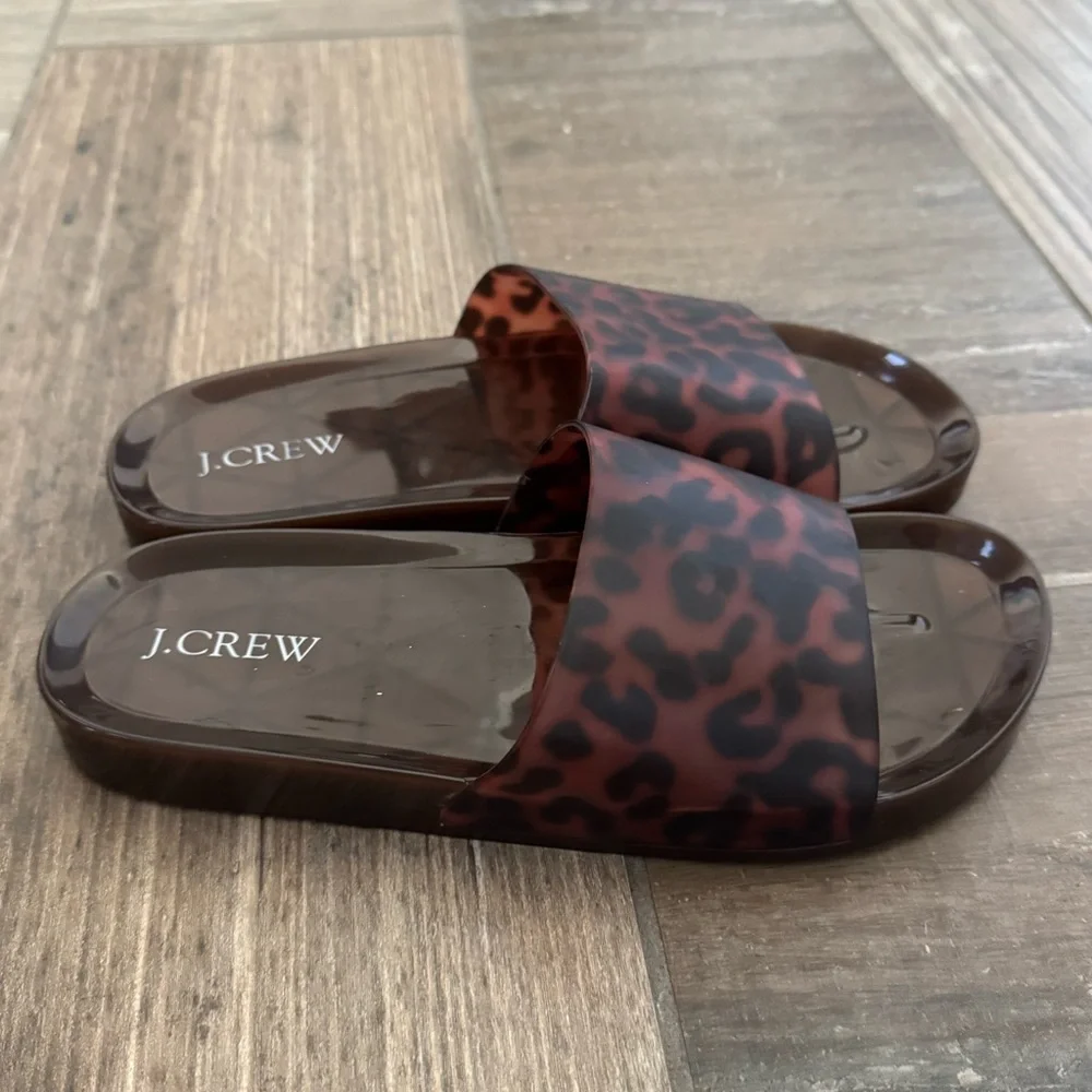 J. Crew Women's Leopard-Print Jelly Slide Sandals in Brown